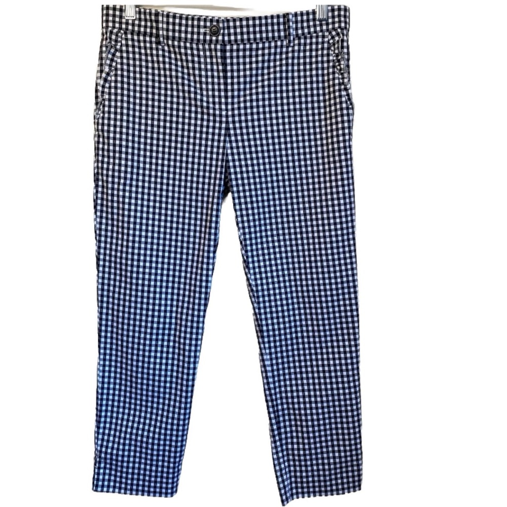 Ann Taylor Gingham Ruffle Crop Pants Black White Check 4P NWOT